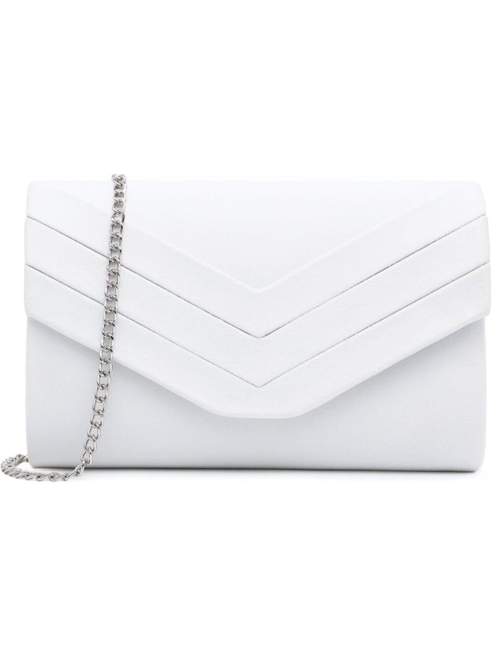 Women's White Suede Pleated Clutch Purse For Evening Cross Body Bag Chain